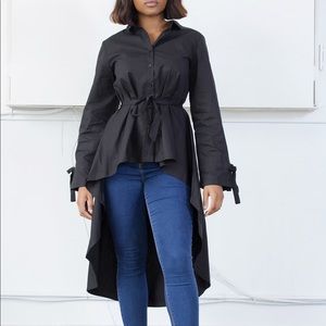 Black Button Down High-Low Blouse